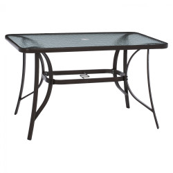 Τραπεζι bravo μεταλλικο καφε γυαλ.επιφανεια με τρυπα ομπρελασ 120χ70χ72υεκ.hm5021.12 **