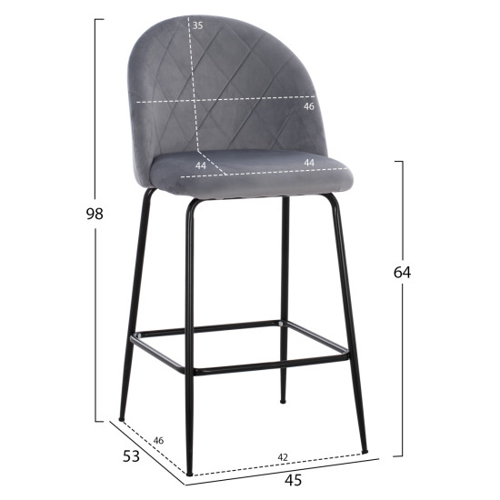 ΣΚΑΜΠΟ ODED ΜΕΣΑΙΟΥ ΥΨΟΥΣ HM8732.11 ΜΕ ΜΕΤΑΛΛΙΚΑ ΠΟΔΙΑ & ΒΕΛΟΥΔΟ ΓΚΡΙ 45x53x98 εκ. - 2τεμ **