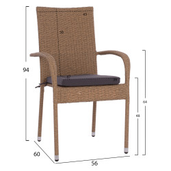 Πολυθρονα μεταλλικη anisha hm5685.02 με μαξιλαρι wicker καφε-μοκα στοιβ/μενη 56x60x94 εκ. ** Πολυθρονα μεταλλικη anisha hm5685.02 με μαξιλαρι wicker καφε-μοκα στοιβ/μενη 56x60x94 εκ. **