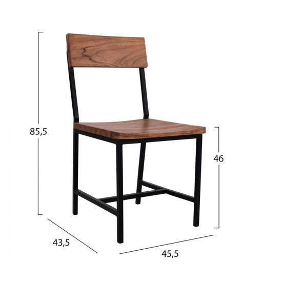 ΚΑΡΕΚΛΑ ΑΠΟ ΜΕΤΑΛΛΟ ΚΑΙ ΜΑΣΙΦ ΞΥΛΟ ΑΚΑΚΙΑΣ ΦΥΣΙΚΟ 45,5x43,5x85,5Υεκ.HM8179.11 - 2τεμ **