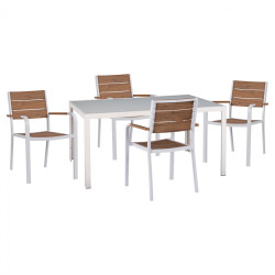 Σετ τραπεζαριασ 5τμχ τραπ. 150χ90 & πολ/νεσ αλουμινιου με polywood λευκεσ hm11706.01 **