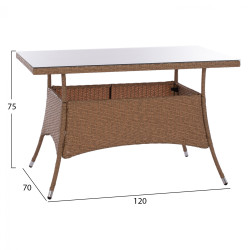 Τραπεζι μεταλλικο military rattan μπεζ καφε hm5141.32 120x70x75υ εκ. **