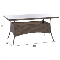 Σετ τραπεζαριασ 5τμχ τραπ. 150χ90 & πολυθρονεσ wicker rattan γκρι hm11713.01 **