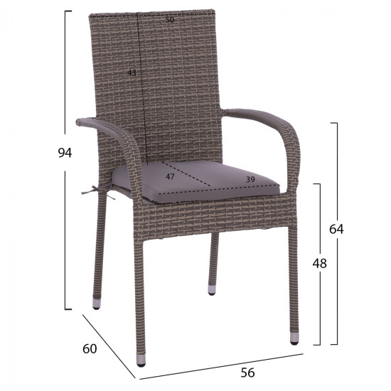 Σετ τραπεζαριασ 5τμχ τραπ. 150χ90 & πολυθρονεσ wicker rattan γκρι hm11713.01 **