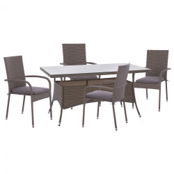 Σετ τραπεζαριασ 5τμχ τραπ. 150χ90 & πολυθρονεσ wicker rattan γκρι hm11713.01 **
