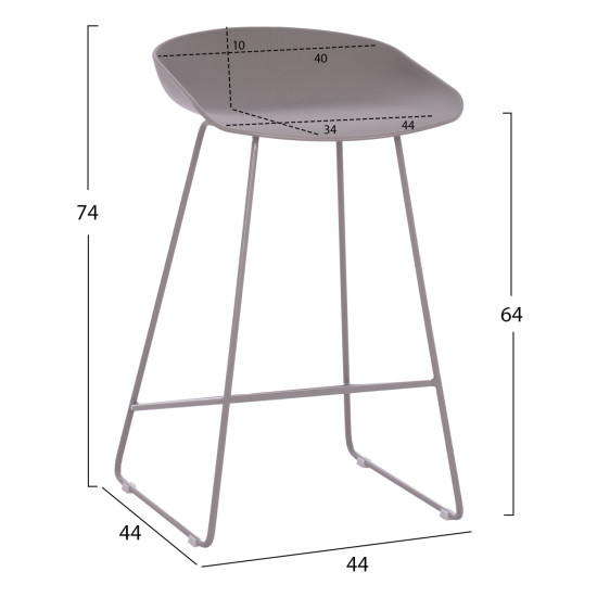 ΣΚΑΜΠΟ ΜΠΑΡ NAILA HM9299.10 ΓΚΡΙ ΜΕΣΑΙΟΥ ΥΨΟΥΣ 44x44x74Yεκ. - 2τεμ **
