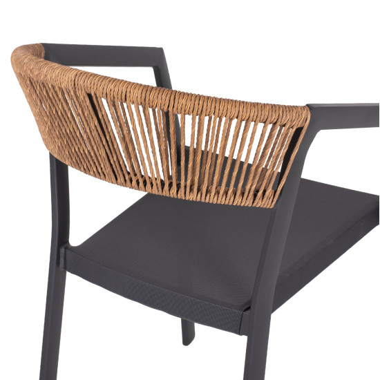 Πολυθρονα αλουμινιου hm5891.01 ανθρακι σκελετοσ&textline-μπεζ rattan 56,5x58x79υ εκ. **