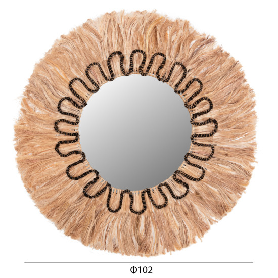 Καθρεπτησ στρογγυλοσ με πλαισιο ινεσ αμπακα χρωμα φυσικο μαυρο φ100εκ.hm7749 **
