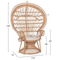 Πολυθρονα royal peacock hm9342 rattan σε φυσικο-μαξιλαρι μπεζ 114x72x150yεκ. **