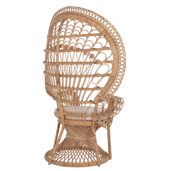 Πολυθρονα royal peacock hm9342 rattan σε φυσικο-μαξιλαρι μπεζ 114x72x150yεκ. **