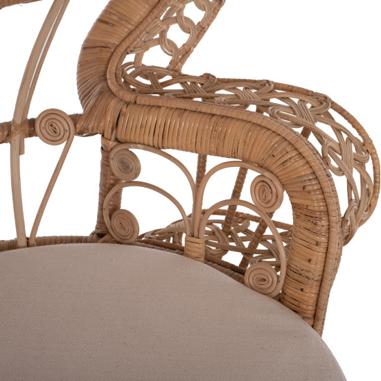 Πολυθρονα royal peacock hm9342 rattan σε φυσικο-μαξιλαρι μπεζ 114x72x150yεκ. **