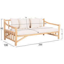 Καναπεσ τριθεσιοσ torc hm9339 απο μασιφ ξυλο tεαk φυσικο - λευκο 200x100x80yεκ. **