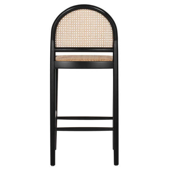 Σκαμπο απο οξια-rattan αψιδα πλατη μαυρο 43,5x50x98υεκhm9408.02 **
