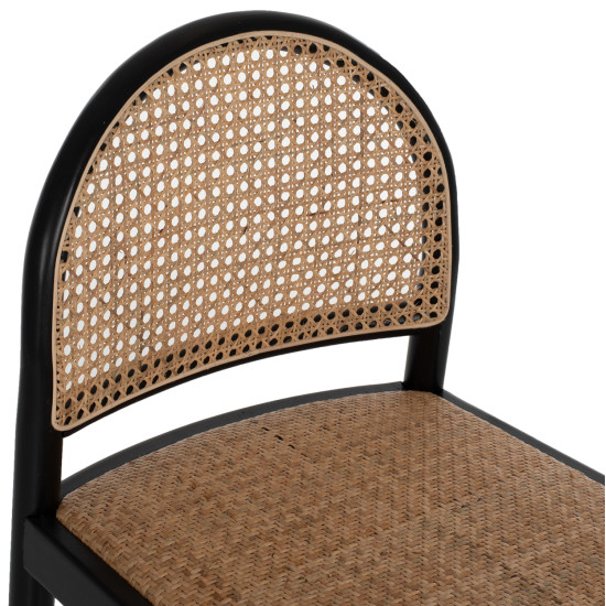 Σκαμπο απο οξια-rattan αψιδα πλατη μαυρο 43,5x50x98υεκhm9408.02 **