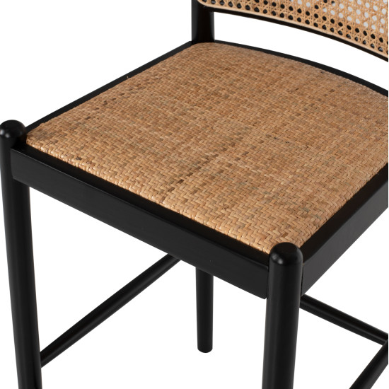 Σκαμπο απο οξια-rattan αψιδα πλατη μαυρο 43,5x50x98υεκhm9408.02 **