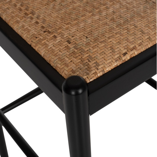 Σκαμπο απο οξια-rattan αψιδα πλατη μαυρο 43,5x50x98υεκhm9408.02 **