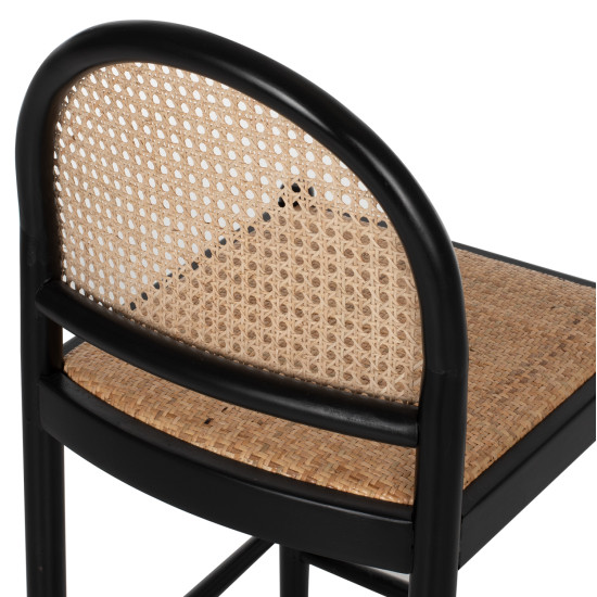 Σκαμπο απο οξια-rattan αψιδα πλατη μαυρο 43,5x50x98υεκhm9408.02 **