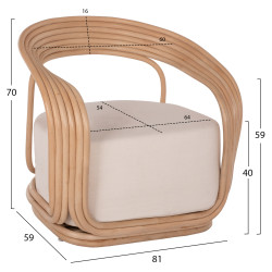 Πολυθρονα duchess απο rattan φυσικο-εκρου μαξιλαρι hm9478 81x59x70y εκ. **