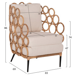 Πολυθρονα ringer hm9341 απο rattan-μεταλλο φυσικο χρωμα 65x69x86y εκ. ** Πολυθρονα ringer hm9341 απο rattan-μεταλλο φυσικο χρωμα 65x69x86y εκ. **