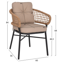 Πολυθρονα αλουμινιου dark grey επαγγελμ. rattan μαξιλαρι μπεζ hm5863.01 60x56x84 εκ. **