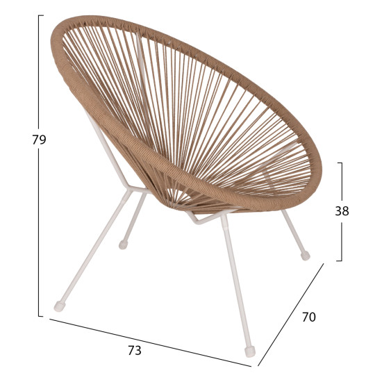 Πολυθρονα acapulco τ. φωλια μεταλλο λευκο με twisted wicker hm5871.02 70x73x79 εκ. **