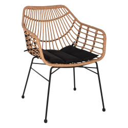 Πολυθρονα επαγγελματικη μαυρο μεταλλο rattan μπεζ & μαξιλαρι hm5864.01 58,5x60,5x80 εκ. **