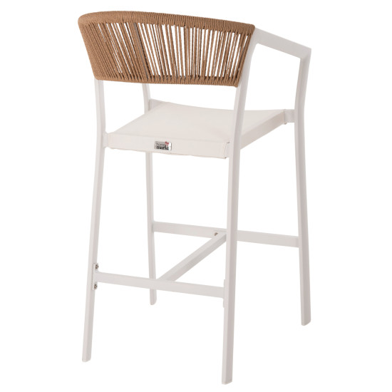 Σκαμπο αλουμινιου hm5892.12 μεσαιου υψουσ rattan & textline λευκο μπεζ 55x56,5x99y **