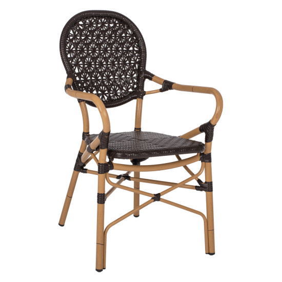Πολυθρονα αλουμινιου bamboo look καφε και καφε pe rattan hm5926.01 56x62x95yεκ. **