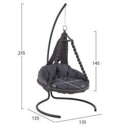 Κρεμαστη φωλια august μακραμε-μεταλλο ανθρακι hm5922.10 123x113x145υεκ. **