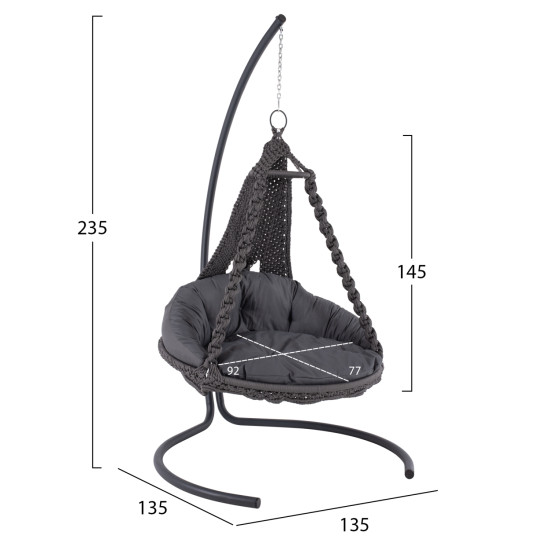 Κρεμαστη φωλια august μακραμε-μεταλλο ανθρακι hm5922.10 123x113x145υεκ. **