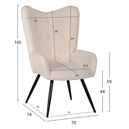 Πολυθρονα μπερζερα crawley με υποποδιο hm8918.25 υφασμα μπουκλε λευκο 70x74x105y εκ. **