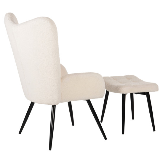 Πολυθρονα μπερζερα crawley με υποποδιο hm8918.25 υφασμα μπουκλε λευκο 70x74x105y εκ. **