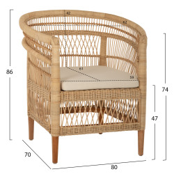 Πολυθρονα malawi hm9635.04 ξυλο μαονι επενδυση rattan λευκο μαξιλαρι καθισματοσ 80x70x86υεκ. ** Πολυθρονα malawi hm9635.04 ξυλο μαονι επενδυση rattan λευκο μαξιλαρι καθισματοσ 80x70x86υεκ. **