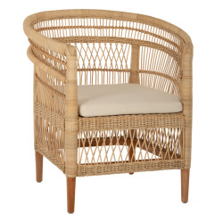 Πολυθρονα malawi hm9635.04 ξυλο μαονι επενδυση rattan λευκο μαξιλαρι καθισματοσ 80x70x86υεκ. **