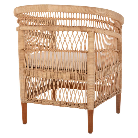 Πολυθρονα malawi hm9635.04 ξυλο μαονι επενδυση rattan λευκο μαξιλαρι καθισματοσ 80x70x86υεκ. **