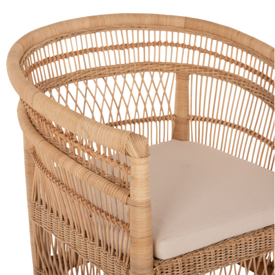 Πολυθρονα malawi hm9635.04 ξυλο μαονι επενδυση rattan λευκο μαξιλαρι καθισματοσ 80x70x86υεκ. **