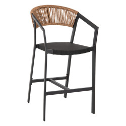 Σκαμπο αλουμινιου hm5892.15 μεσαιου υψουσ rattan & textline μαυρο μπεζ 55x56,5x99υ **