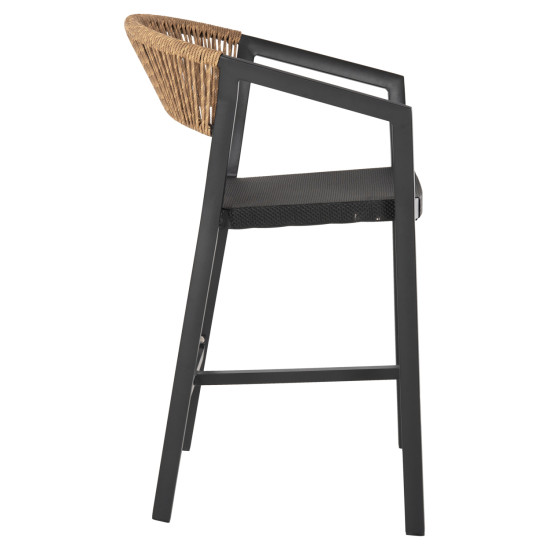 Σκαμπο αλουμινιου hm5892.15 μεσαιου υψουσ rattan & textline μαυρο μπεζ 55x56,5x99υ **