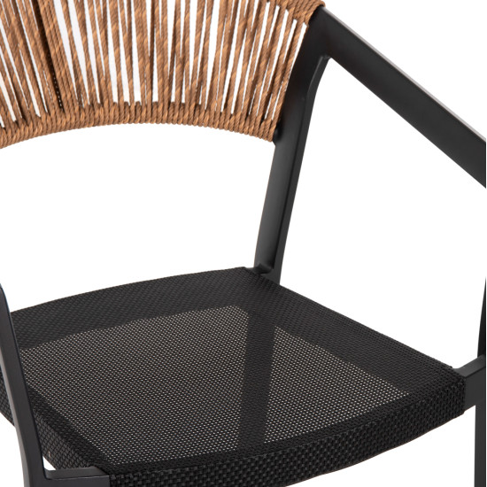 Σκαμπο αλουμινιου hm5892.15 μεσαιου υψουσ rattan & textline μαυρο μπεζ 55x56,5x99υ **
