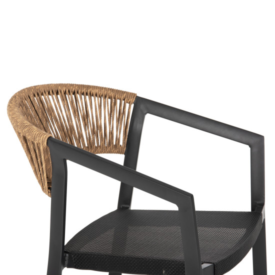 Σκαμπο αλουμινιου hm5892.15 μεσαιου υψουσ rattan & textline μαυρο μπεζ 55x56,5x99υ **