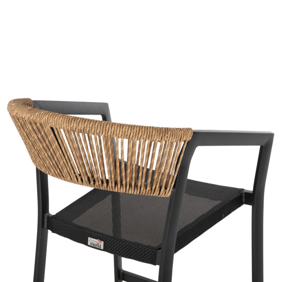 Σκαμπο αλουμινιου hm5892.15 μεσαιου υψουσ rattan & textline μαυρο μπεζ 55x56,5x99υ **