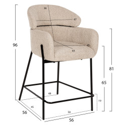 ΣΚΑΜΠΟ ΜΕΣ. ΥΨΟΥΣ WOLF HM8584.02 ΕΚΡΟΥ ΥΦΑΣΜΑ ΜΠΟΥΚΛΕ-ΜΑΥΡΑ ΜΕΤΑΛΛΙΚΑ ΠΟΔΙΑ 56x57x98Yεκ. - 2τεμ **