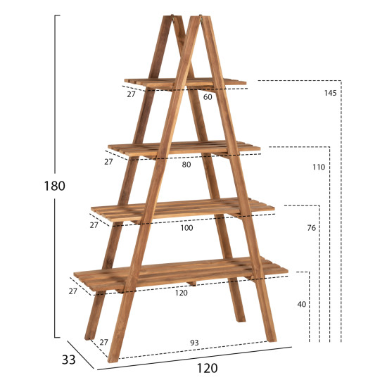 Βιβλιοθηκη stam hm7895 teak ξυλο σε φυσικο χρωμα 120x33x180y εκ. **