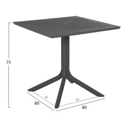 Τραπεζι πολυπροπυλενιου τετραγωνο lunar hm5930.20 γκρι 80x80x75yεκ. **