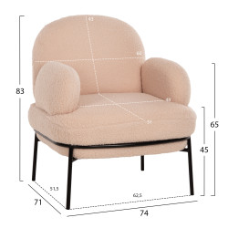 Πολυθρονα agnes hm9525.20 εκρου μπουκλε-μαυρα μεταλλικα ποδια 74x71x83υεκ. **