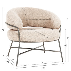 Πολυθρονα trudi hm8639.23 απο μπουκλε λευκο με ασημι σκελετο 84x79x76υ εκ. **