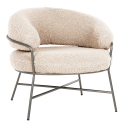 Πολυθρονα trudi hm8639.23 απο μπουκλε λευκο με ασημι σκελετο 84x79x76υ εκ. **