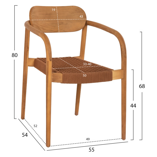 Πολυθρονα oslo hm9636.01 ξυλο teak φυσικο & καφε σχοινι 55x54x80y εκ. **