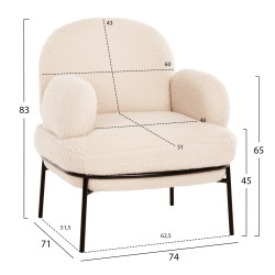 Πολυθρονα agnes hm9525.23 λευκο μπουκλε-μαυρα μεταλλικα ποδια 74x71x83υεκ. **