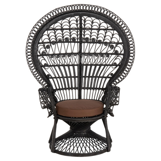 Πολυθρονα royal peacock hm9342.03 rattan μαυρο-μαξιλαρι καφε 114x72x150yεκ. **